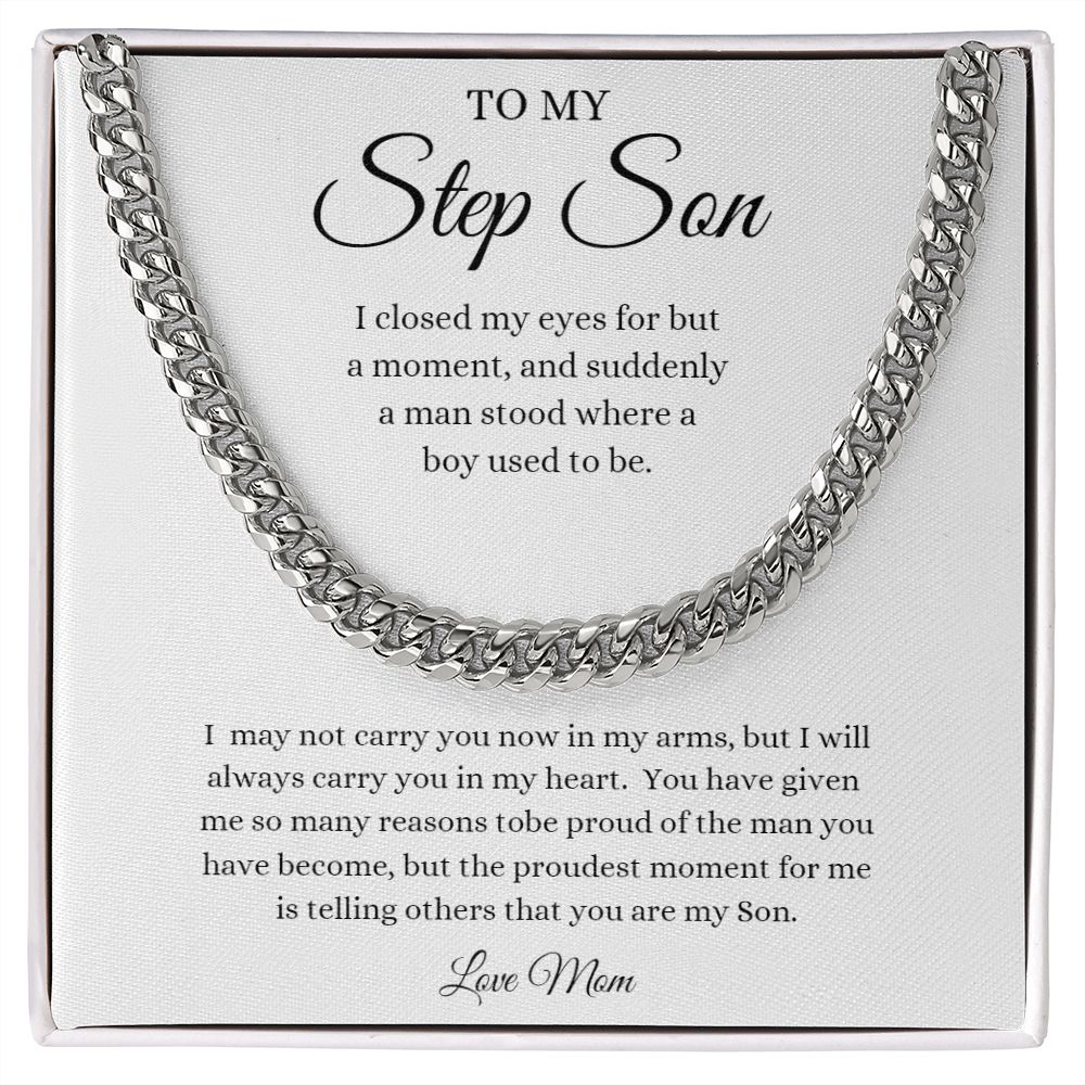 TO MY STEP SON LOVE MOM CUBAN LINK NECKLACE