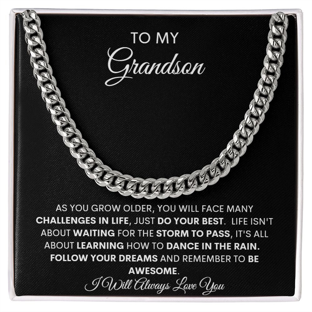 TO MY GRANDSON CUBAN CHAIN NECKLACE