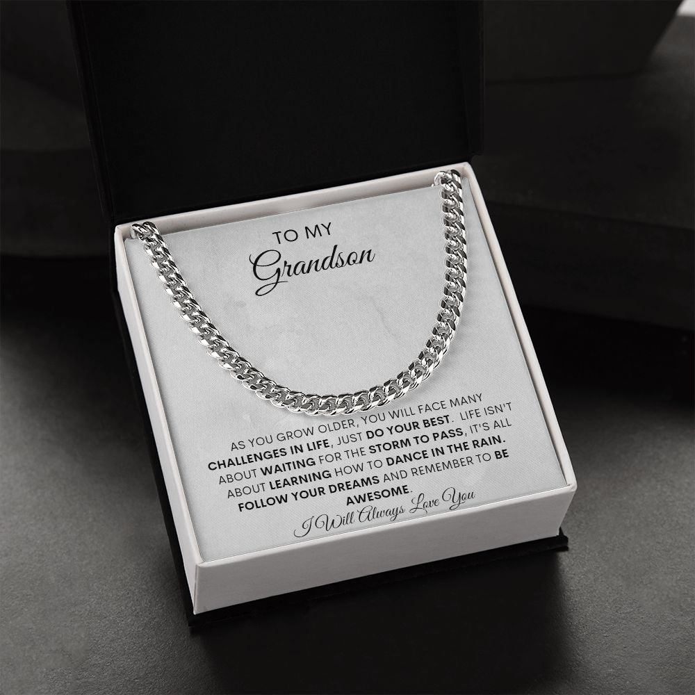 TO MY GRANDSON CUBAN CHAIN NECKLACE