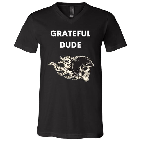 GRATEFUL DUDE SKELTON HELMET FLAME V NECK TSHIRT