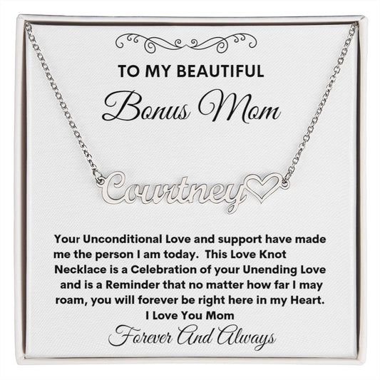 TO MY BEAUTIFUL BONUS MOM LOVE KNOT NECKLACE