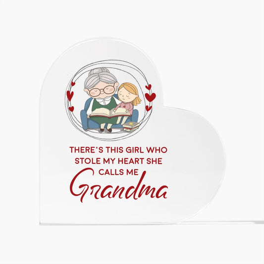 THERE'S THIS GIRL THAT STOLE MY HEART GRANDMA PRINTED HEART SHAPERD ACRYLIC PLAQUE