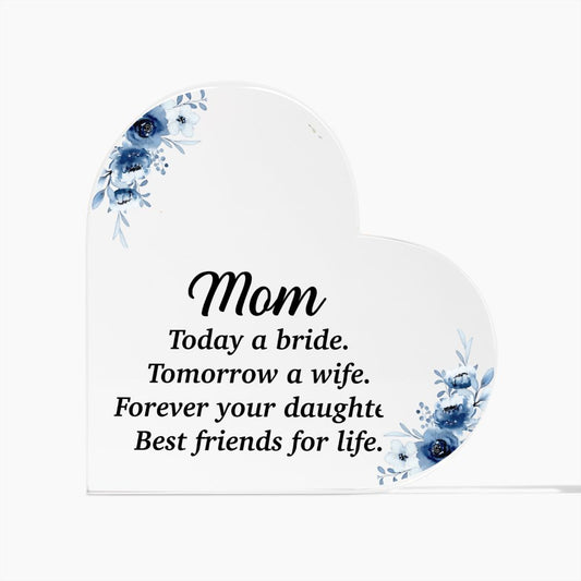 MOM PRINTED HEART SHAPED ACRYLIC PLAQUE