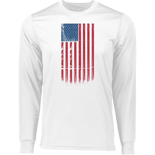 USA FLAG VERTICLE WHITE T SHIRT 788 Long Sleeve Moisture-Wicking Tee