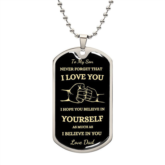 TO MY SON  DOG TAG HIGHTLIGHT IN GOLD PRINT