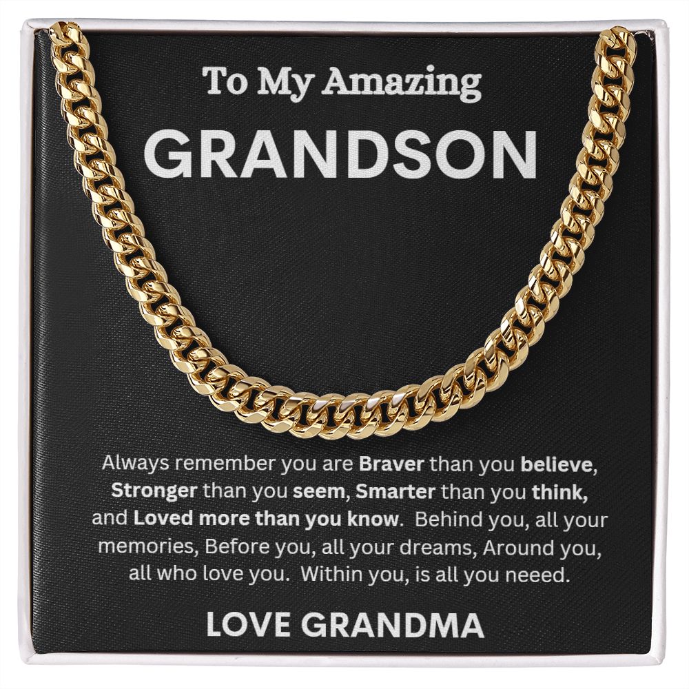 TO MY AMAZING GRANDSON LOVE GRANDMA CUBAN LINK CHAIN NECKLACE