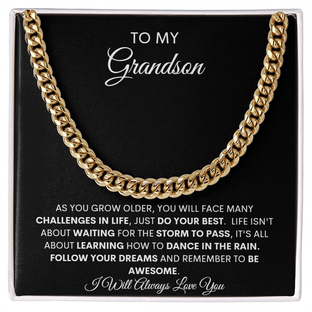 TO MY GRANDSON CUBAN CHAIN NECKLACE