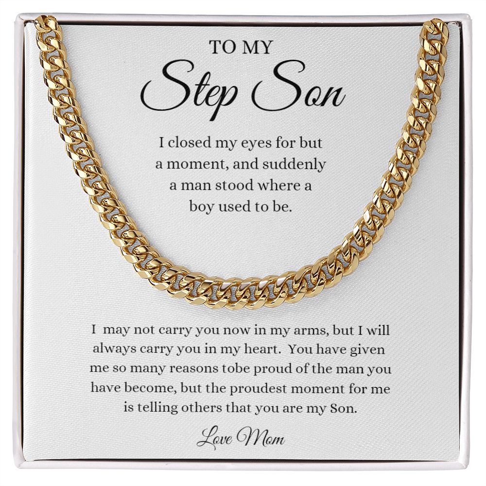 TO MY STEP SON LOVE MOM CUBAN LINK NECKLACE