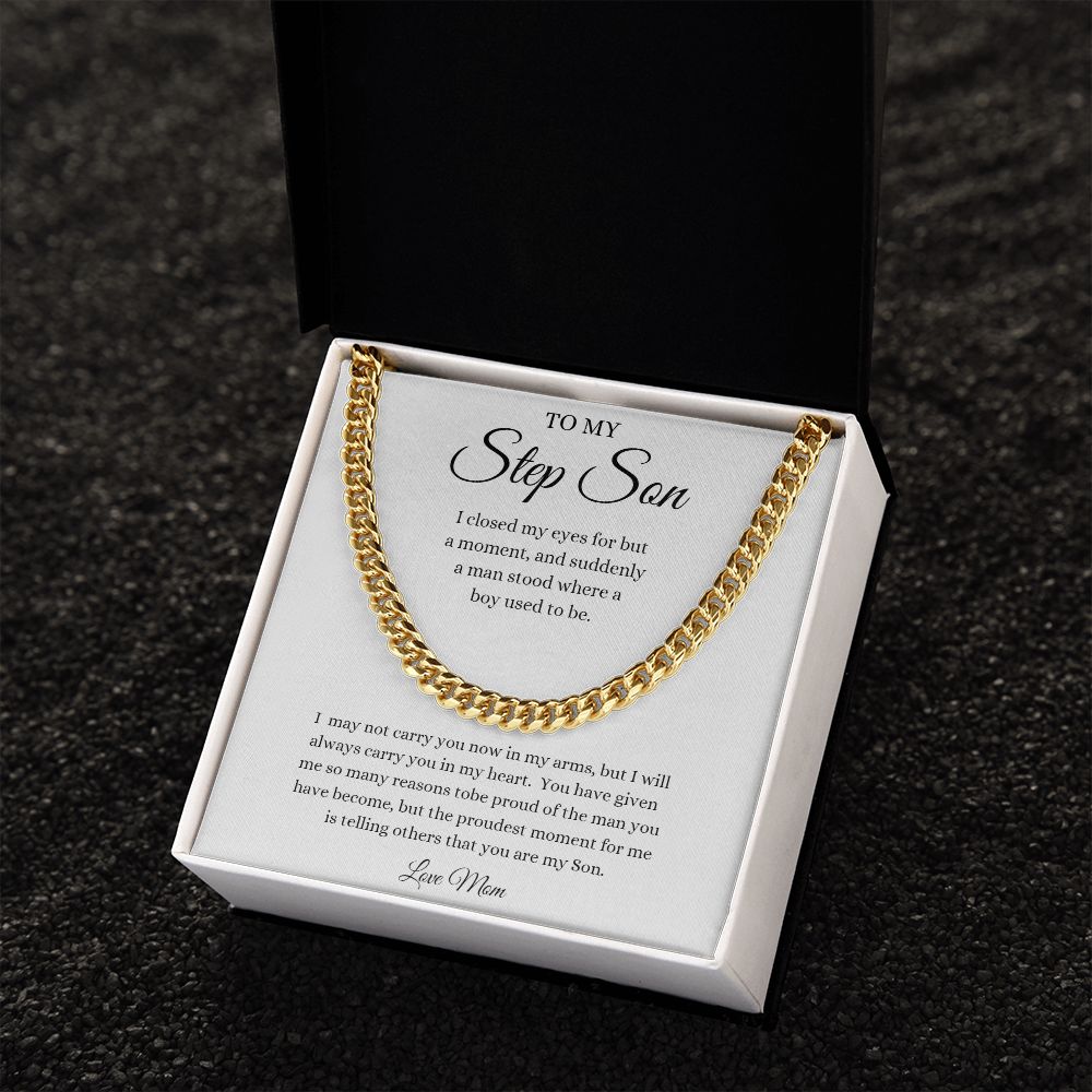 TO MY STEP SON LOVE MOM CUBAN LINK NECKLACE