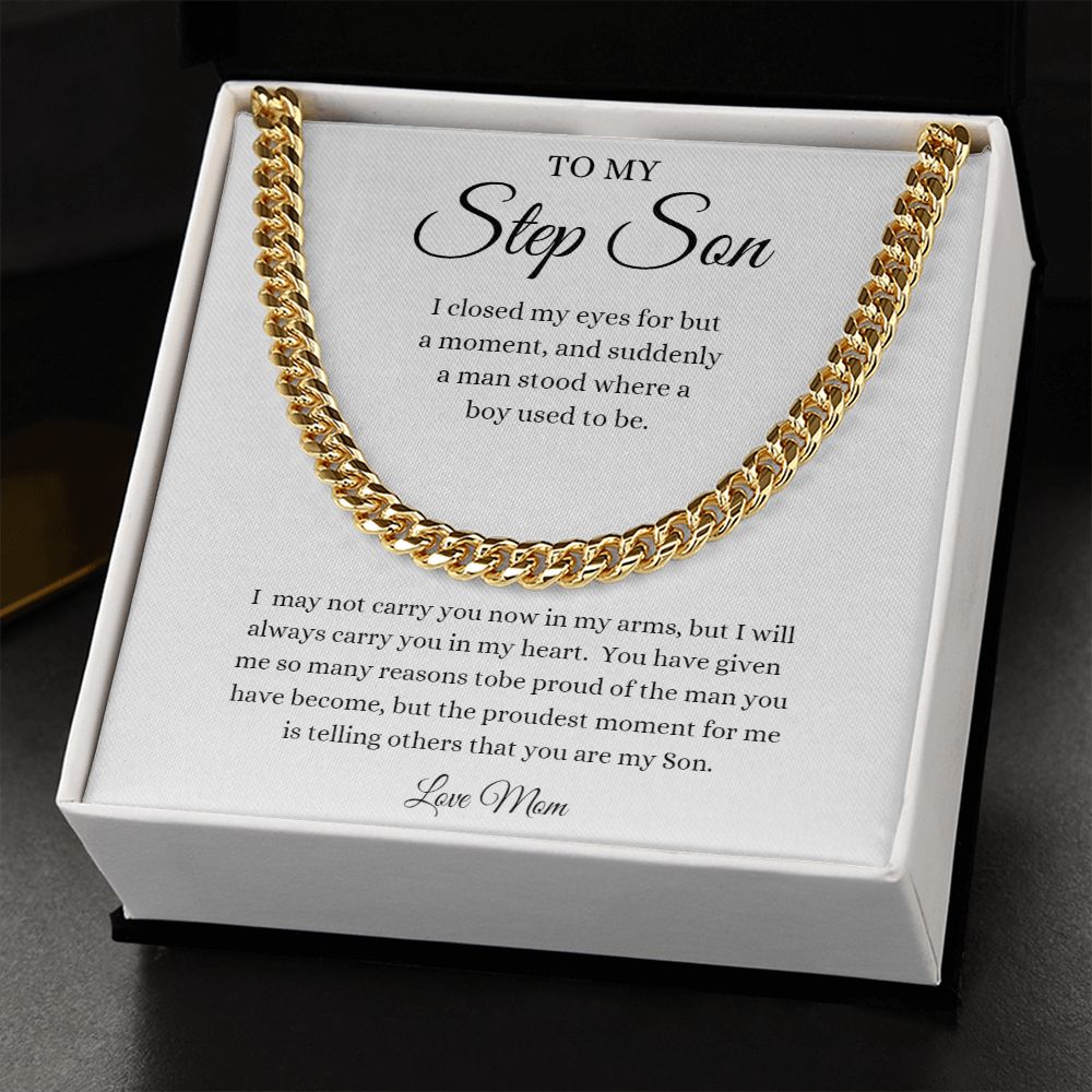 TO MY STEP SON LOVE MOM CUBAN LINK NECKLACE