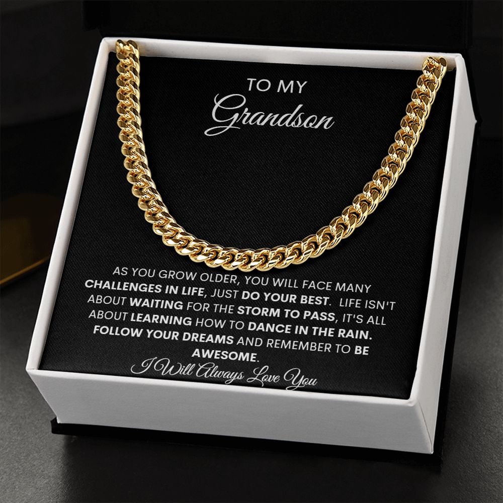 TO MY GRANDSON CUBAN CHAIN NECKLACE