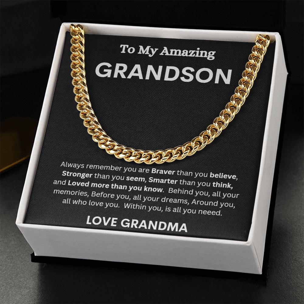 TO MY AMAZING GRANDSON LOVE GRANDMA CUBAN LINK CHAIN NECKLACE