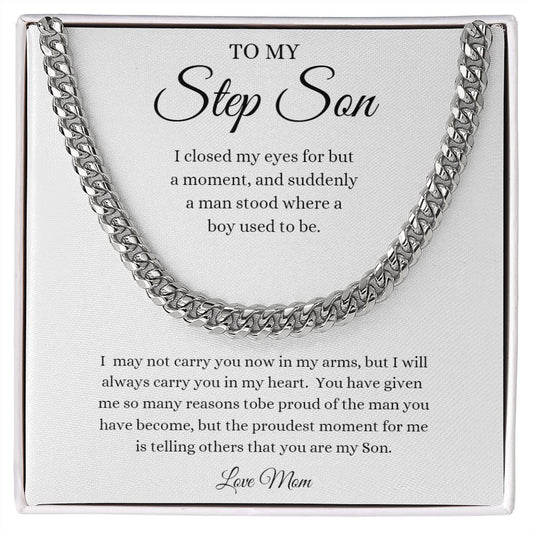 TO MY STEP SON LOVE MOM CUBAN LINK NECKLACE