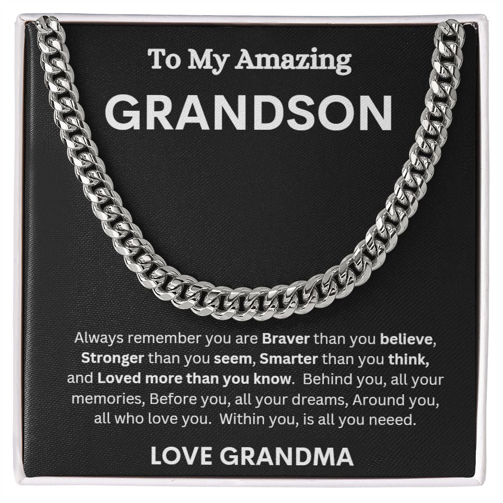 TO MY AMAZING GRANDSON LOVE GRANDMA CUBAN LINK CHAIN NECKLACE