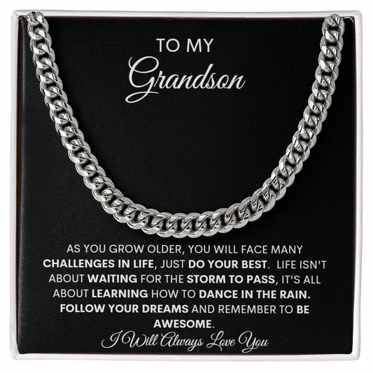 TO MY GRANDSON CUBAN CHAIN NECKLACE