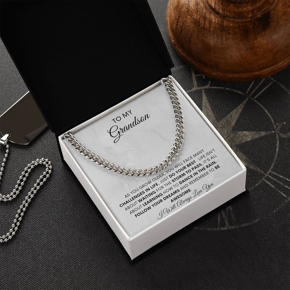 TO MY GRANDSON CUBAN CHAIN NECKLACE
