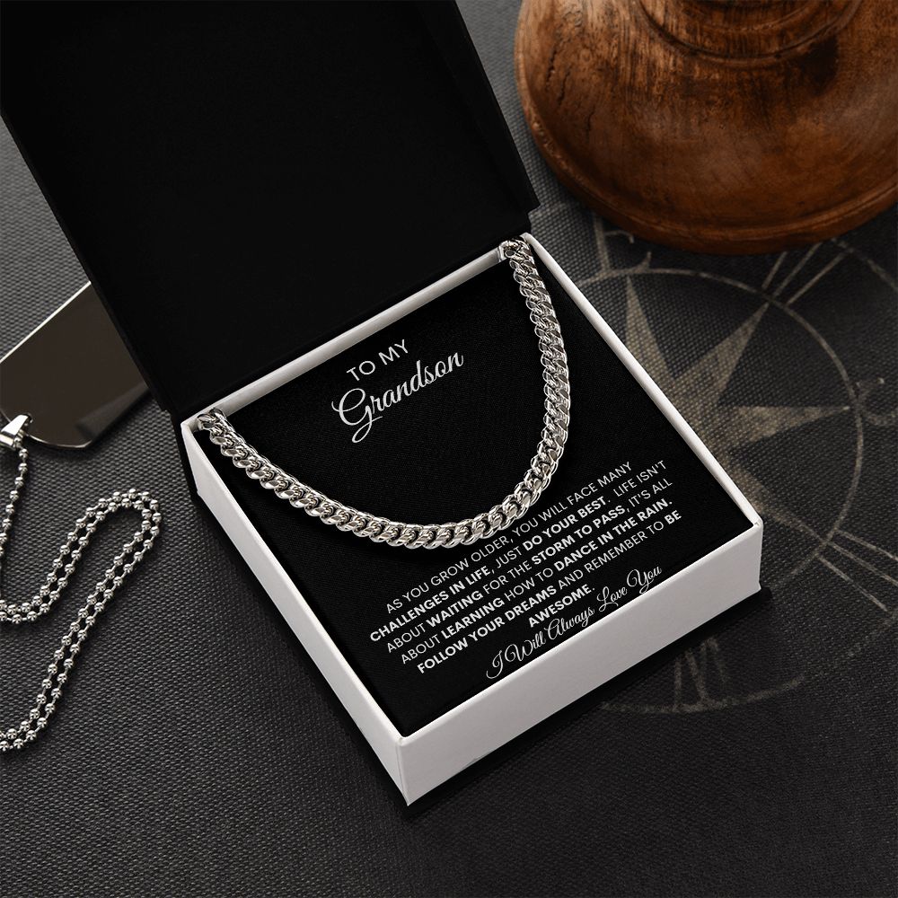 TO MY GRANDSON CUBAN CHAIN NECKLACE