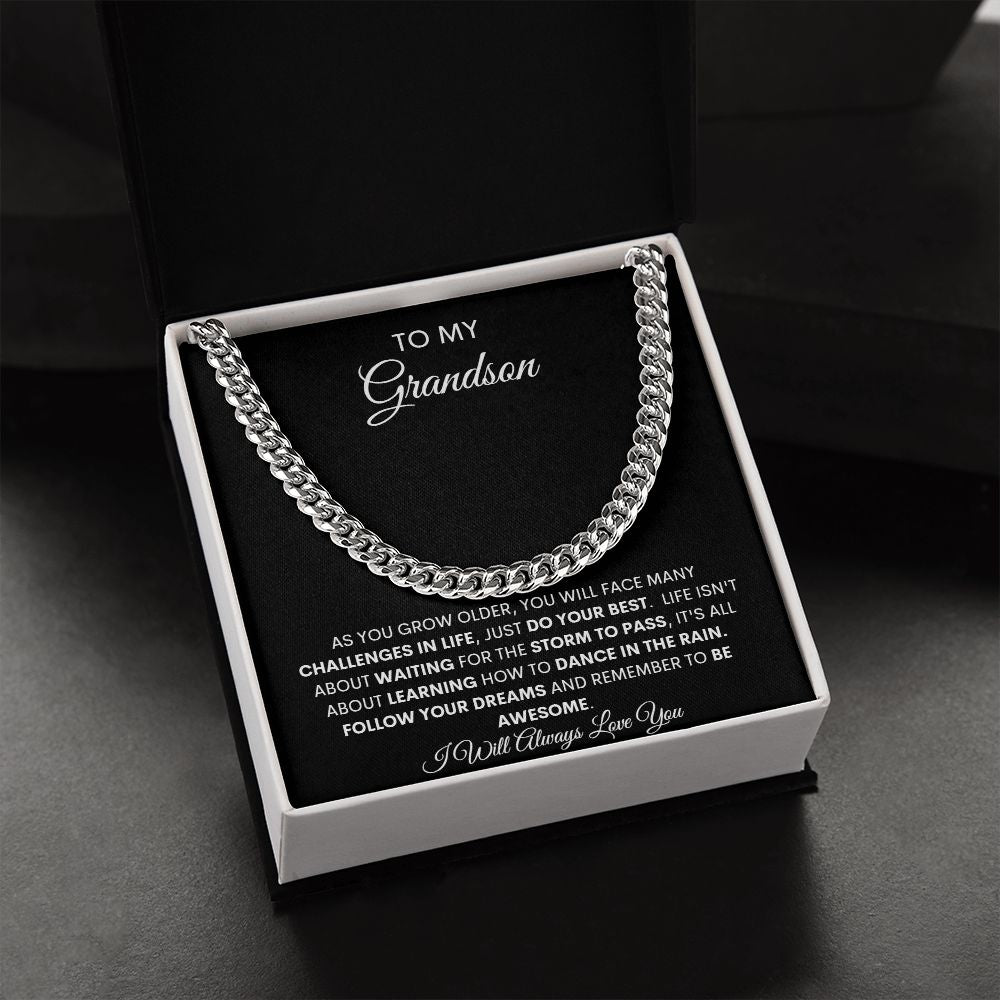 TO MY GRANDSON CUBAN CHAIN NECKLACE
