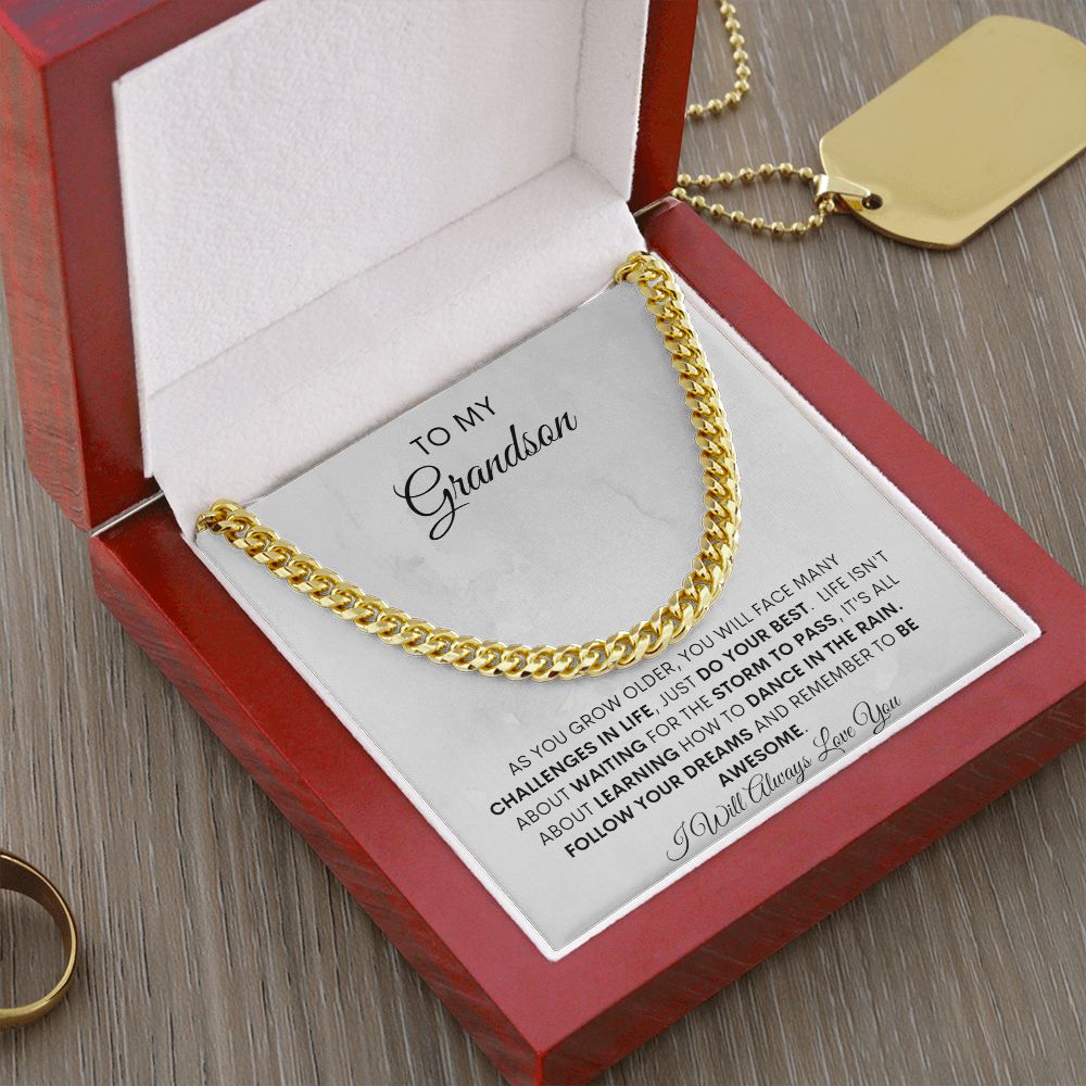 TO MY GRANDSON CUBAN CHAIN NECKLACE