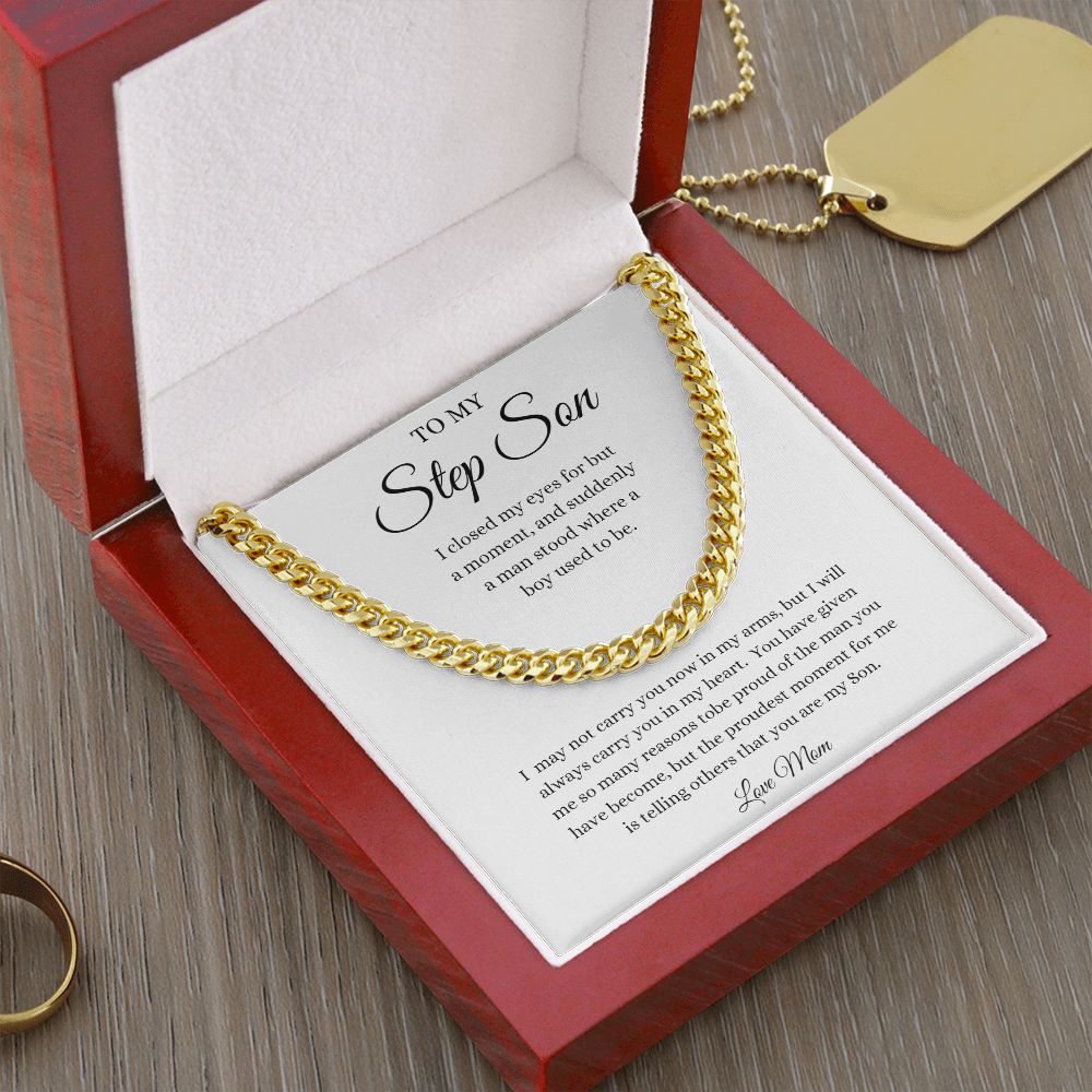 TO MY STEP SON LOVE MOM CUBAN LINK NECKLACE