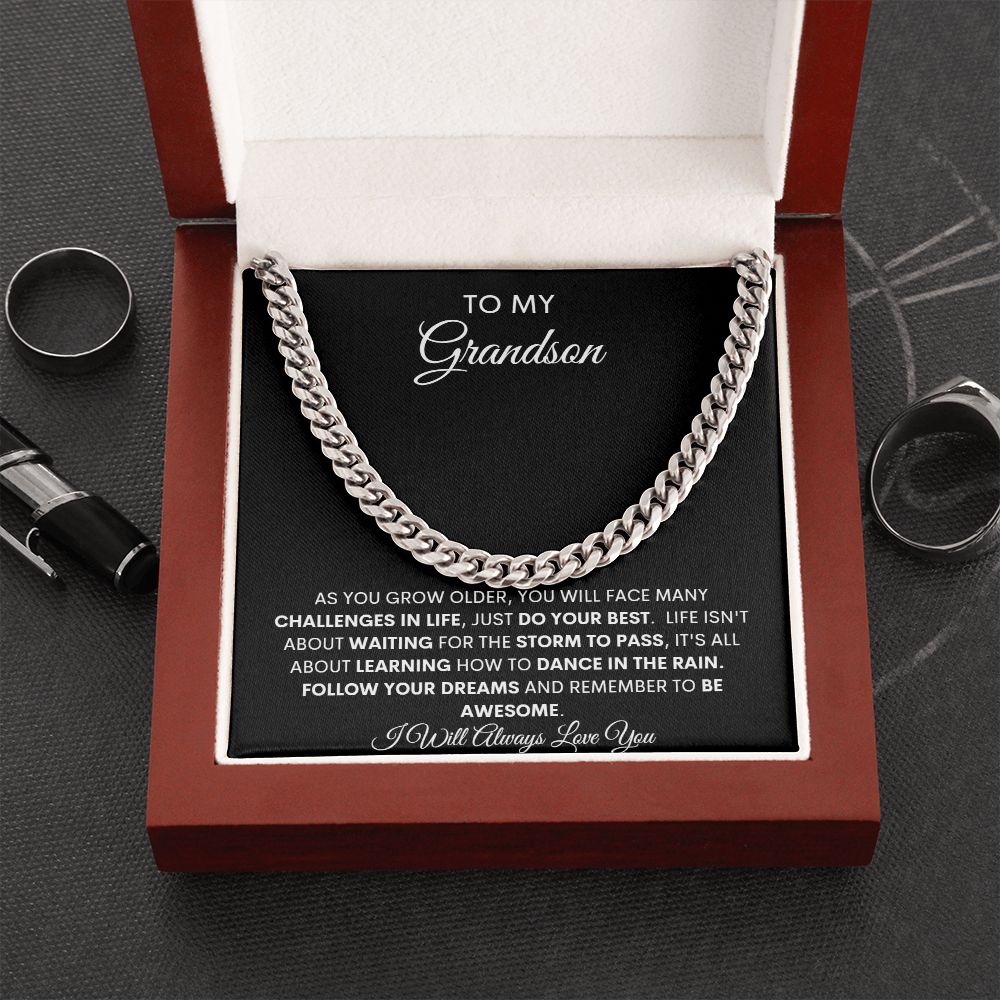 TO MY GRANDSON CUBAN CHAIN NECKLACE