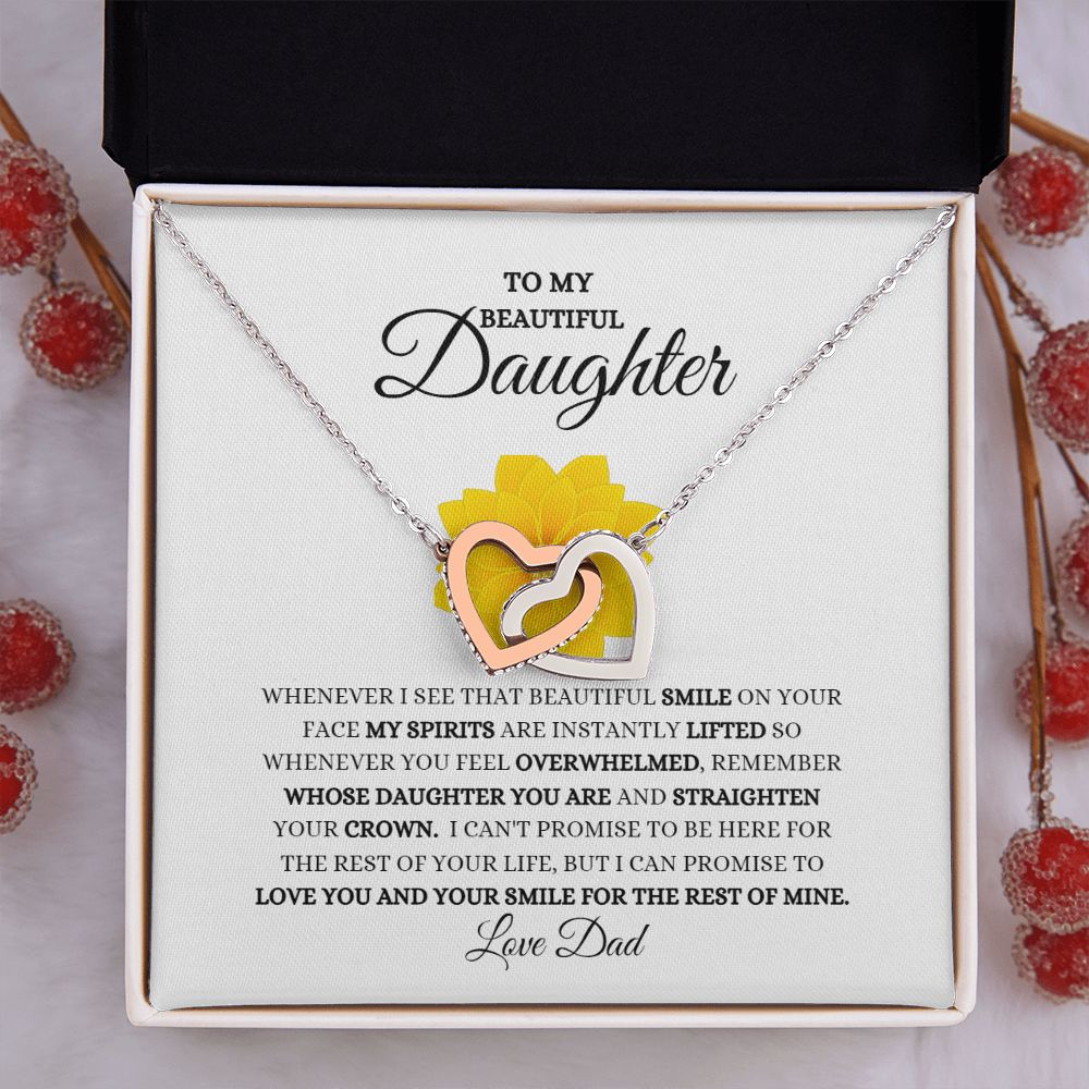 TO MY BEAUTIFUL DAUGHTER INTERLOCKING HEARTS NECKLACE