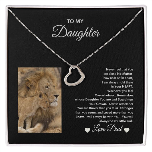 To My Daughter Delicate Heart Necklace Lion