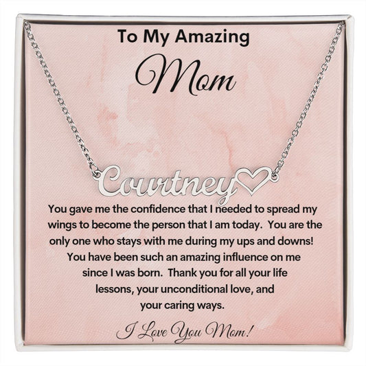 TO MY AMAZING MOM  PERSONALIZED HEART NAME NECKLACE