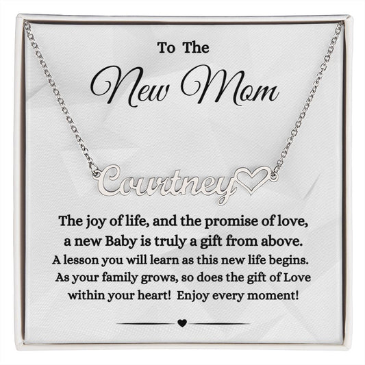TO THE NEW MOM PERSONALIZED HEART NAME NECKLACE