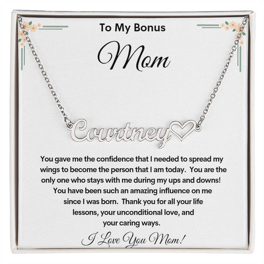 TO MY BONUS MOM PERSONALIZED HEART NAME NECKLACE
