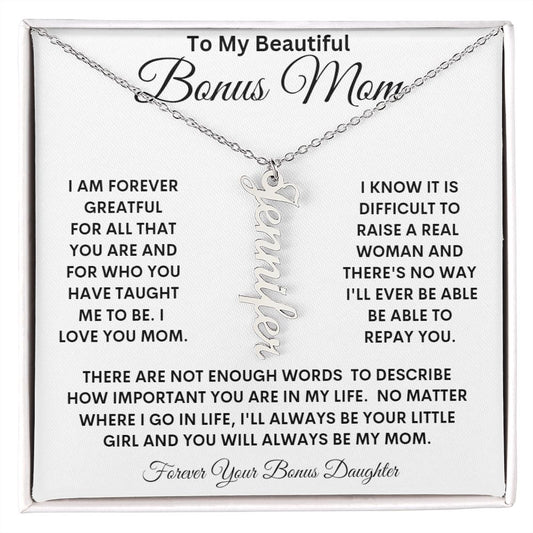 TO MY BONUS MOM PERSONALIZED VERTICAL NAME NECKLAVE