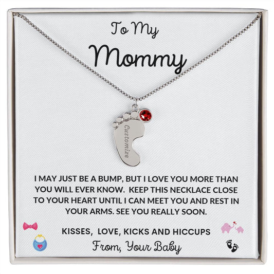 TO MY MOMMY CUSTOM BABY FEET NECKLACE WITH BIRTHSTONES