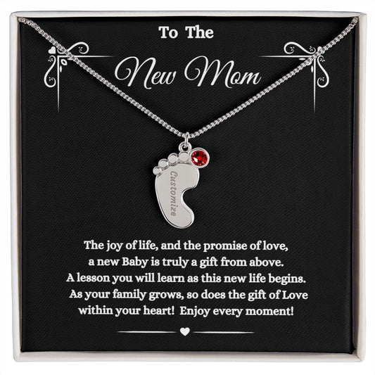 TO THE NEW MOM CUSTOM BABY FEET NECKLACE WITH BIRTHSTONE